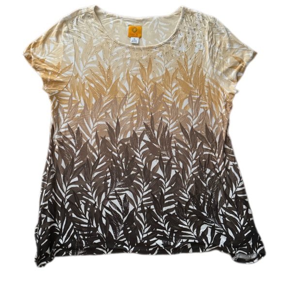 Ruby Rd top size XL. Ombré leaf design beading, hankie hem, short sleeves EUC - Picture 2 of 10
